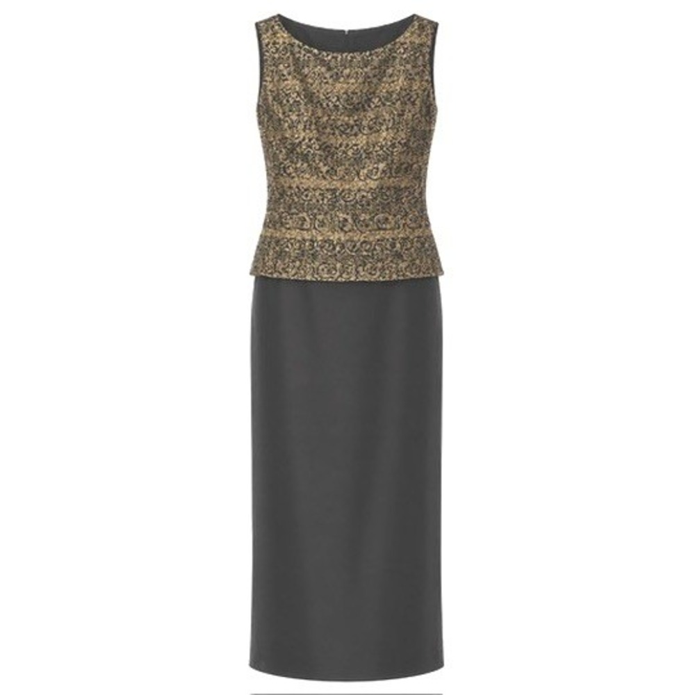 Vintage Jessica Howard Mock 2 Piece Maxi Dress‎ Metallic Brocade Black Gold 10